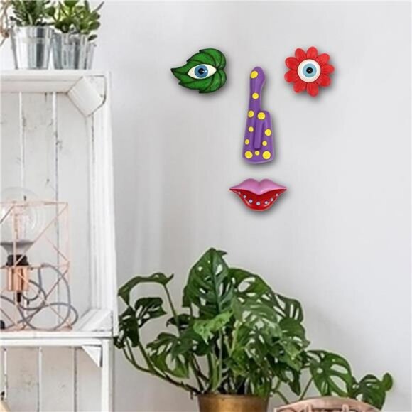 Tree Faces Decor Outdoor, Funny Tree Faces Sculpture, Colorful Fence Decorations - Picture 5 of 7